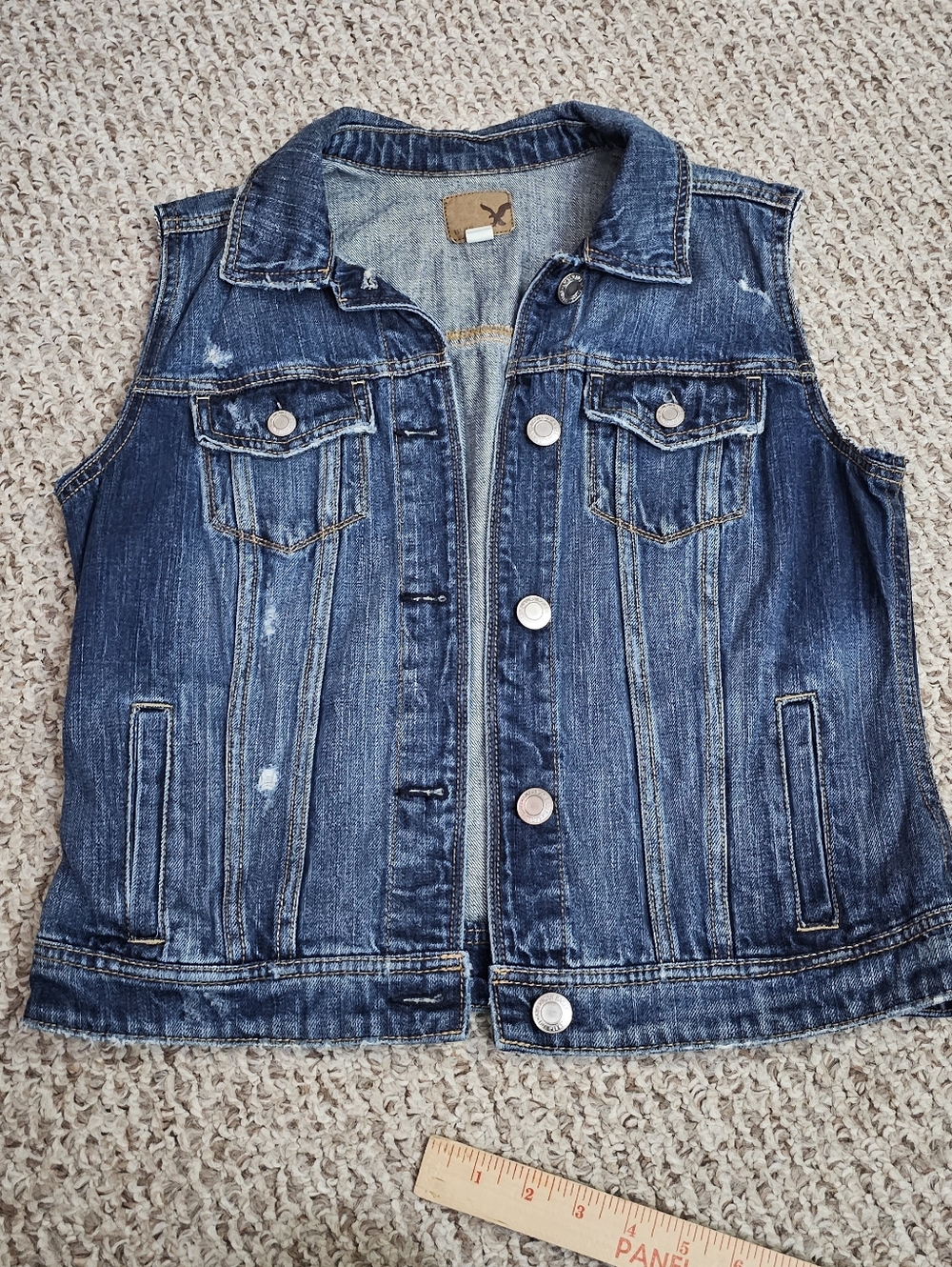 AEO Distressed Dark Blue Denim Vest